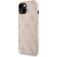Guess PU Leather 4G Colored Ring Strap MagSafe Case for iPhone 14 Pink