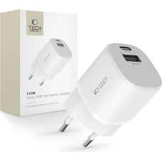 Tech-Protect C20W mini USB-C PD 20W / USB-A QC 3.0 sienas lādētājs - balts