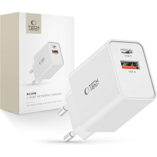 Tech-Protect USB-C PD / USB-A QC 30W sienas lādētājs - balts