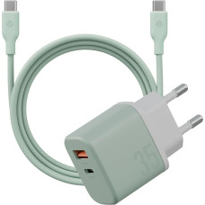 Energea Wall charger Bazic GoPort Velox Kit USB-C|USB-A GaN 35W with cable green