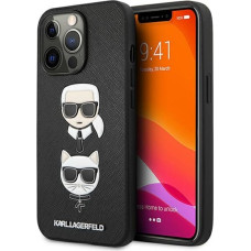 KLHCP13XSAKICKCBK Karl Lagerfeld PU Saffiano Karl and Choupette Heads Case for iPhone 13 Pro Max Black