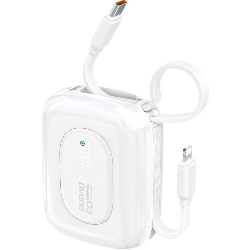 Dudao K32 22.5W 10000 mAh Powerbank with Built-in USB-C| Lightning Cable - White