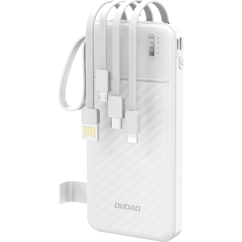 Dudao K11 10000mAh Powerbank ar iebūvētiem vadiem - balts