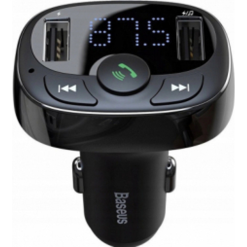 Baseus T-Typed CCTM-01 FM Auto Transmitter 3.4A | USB Flash | SD | Bluetooth 4.2 Melns