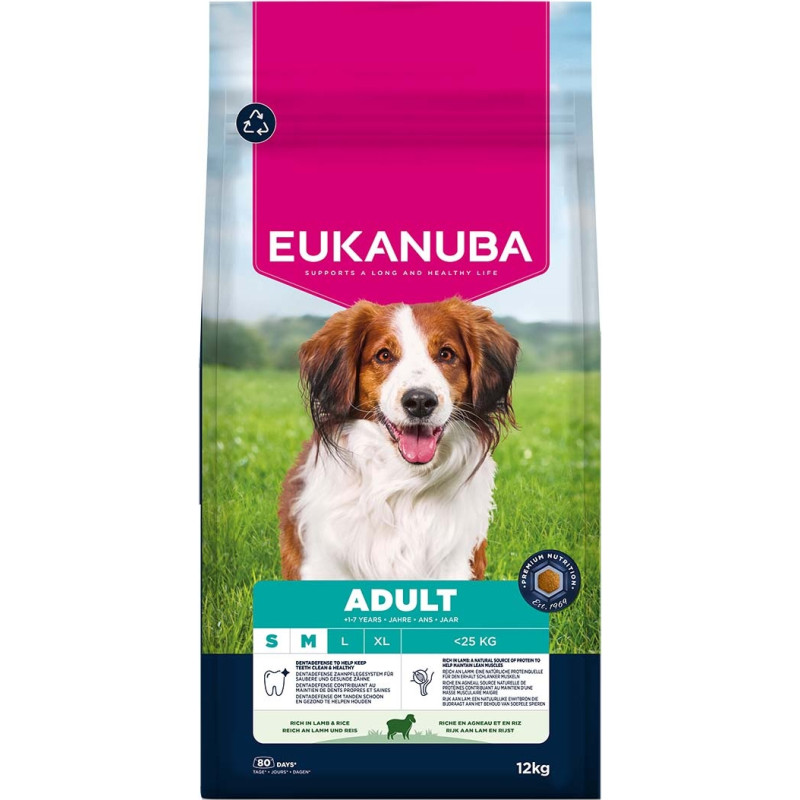 Eukanuba Sausa barība suņiem - Eukanuba Adult Small and Medium Lamb and Rice, 12 kg