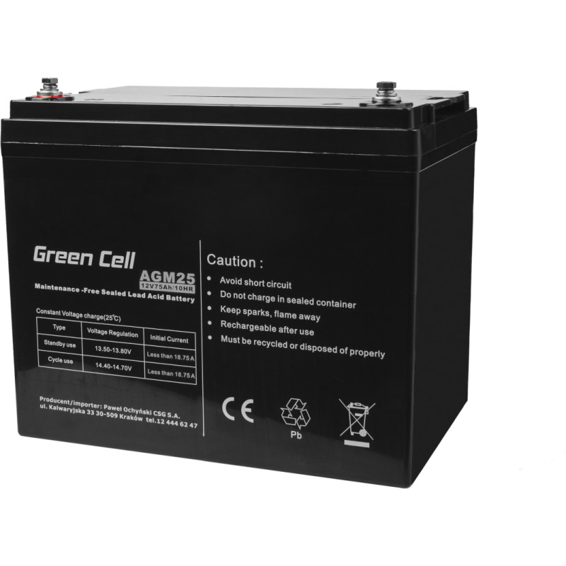 GREEN CELL Battery AGM 12V 75 Ah