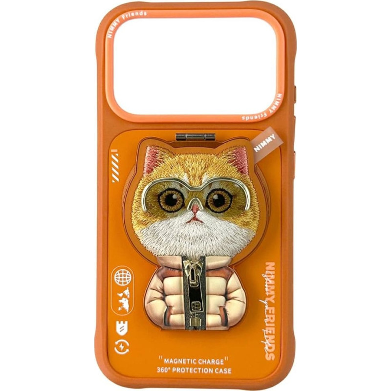 Nimmy Etui Nimmy Cool&Cute 2.0 Cat do iPhone    17 Pro z magnetyczną zawieszką pomarańczowy