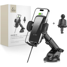 Tech-Protect Automa&scaron;īnas turētājs ar induktīvu tālruņa lādētāju paneļa režģim 15W - melns