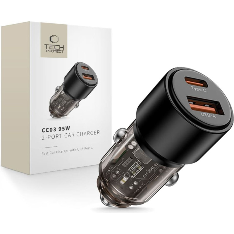 Tech-Protect CC03 95W 2-Port USB-A | USB-C Car Charger - Black