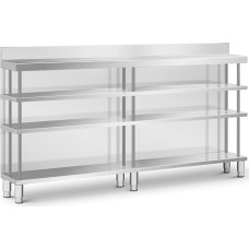 Royal Catering Bāra galds, darba virsma, ēdinā&scaron;anas uzņēmums, ar apmali, 4 plaukti, TĒRAUDS, 200 x 30 x 105 cm