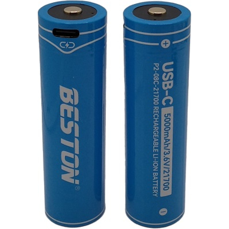 Hismart Uzlādējams 21700 izmēra akumulators ar USB-C portu, 3,6 V, 5000 mAh, litija jonu, 2 gab.