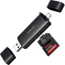 Ugreen 2-in-1 SD microSD USB-C USB-A UHS-II atmiņas kar&scaron;u lasītājs - melns