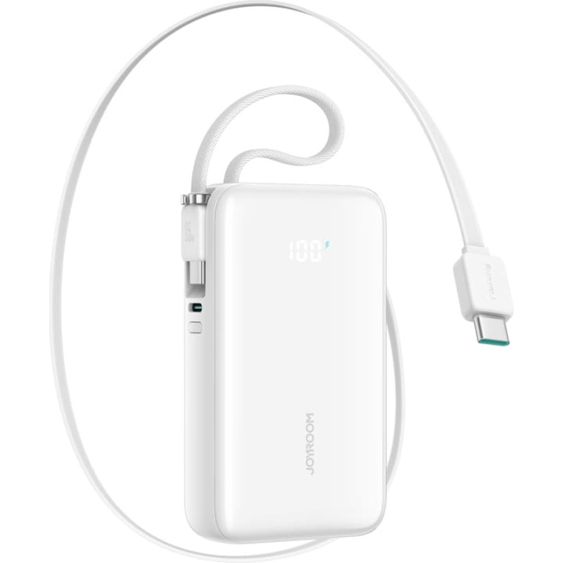 Joyroom JR-PR2 10000mAh 35W Powerbank ar ievelkamu USB-C kabeli un iPhone Lightning kabeli - balts