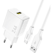 Dudao USB-A sienas lādētājs ar USB-A - USB-C 2.4A GaN kabeli - balts