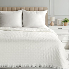 Dekoratīvs gultas pārklājs 200x220 Libi 3 krēmkrāsas ar volānu apmali