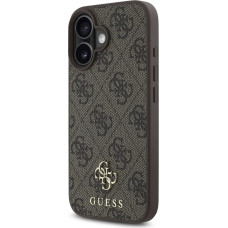 Guess PU 4G Small Metal Logo MagSafe Case for iPhone 16 Plus Brown