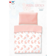 Kokvilnas gultas veļa 100x135 Moby balta koraļļu polka dots 9794 gultiņai