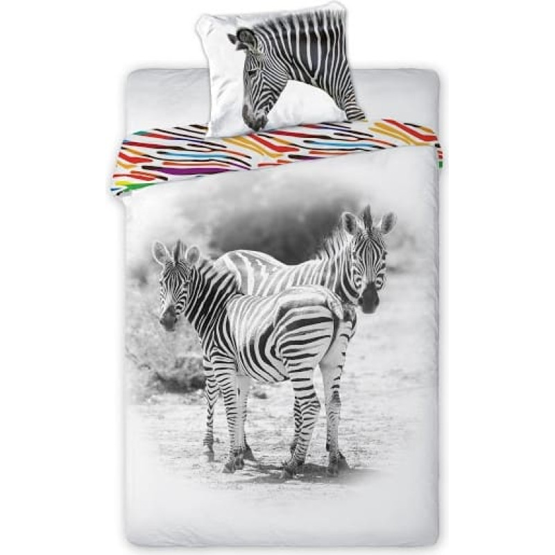 Kokvilnas gultasveļa 160x200 Wild Zebra zebras baltas melnas krāsainas svītras 5659