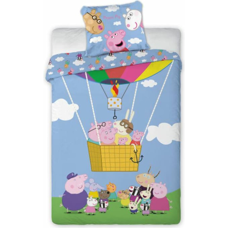 Kokvilnas gultasveļa 160x200 Peppa Pig ģimene 1306 balonzils