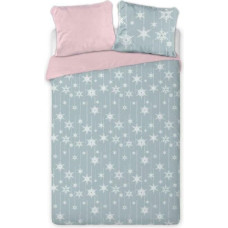 Kokvilnas gultasveļa 220x200 Scandic 003 Ziemassvētku abpusējās sniega bumbas zvaigznes pelēki rozā 4390