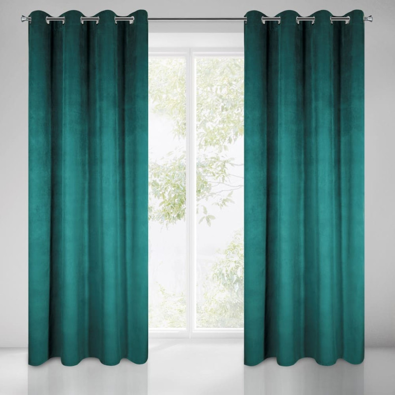 Gatavs aizkars ar starplikām 140x250 tumši zaļš velūrs Milo