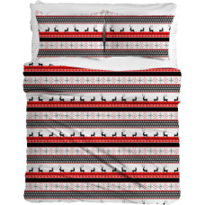 Flaneļa gultasveļa 160x200 F-79A Snowflake ziemeļbrieži Ziemassvētku sarkans melns balts