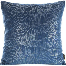 Dekoratīvā spilvendrāna 45x45 Blink 13E tumši zila ar sudraba banānu lapu motīvu, velūrs