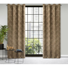 Aizkars 140x250 Goya kafijas velūrs ar ginka lapām uz starplikām Pierre Cardin ar spīdīgu apdruku