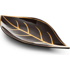 Keramikas šķīvis 41x20x4 Alisma 2 brūna zelta lapu dekoratīva