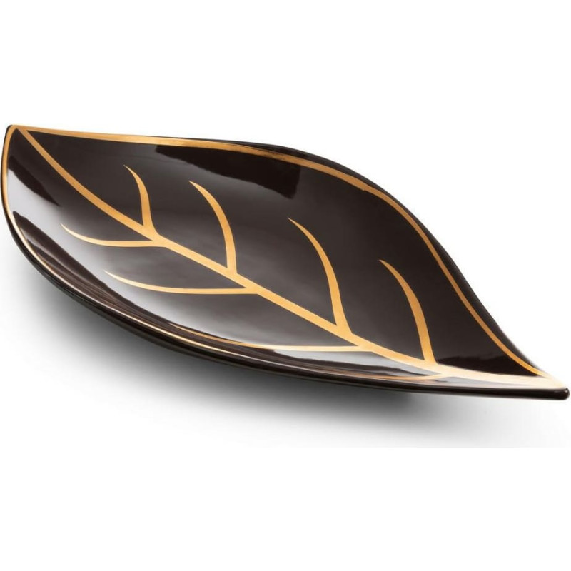 Keramikas šķīvis 41x20x4 Alisma 2 brūna zelta lapu dekoratīva