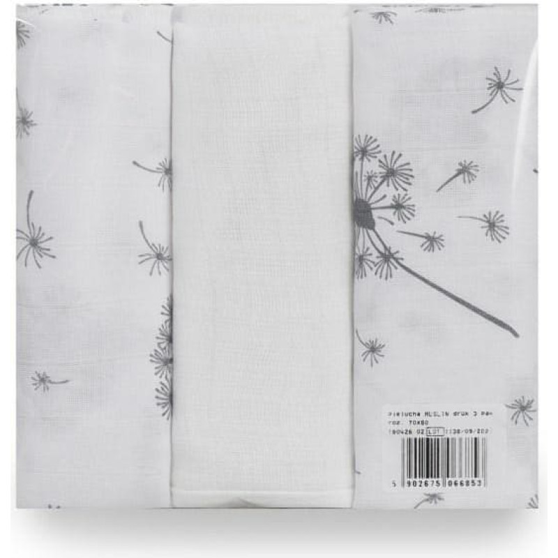 Muslīna autiņbiksīšu komplekts 3 gab 70x80 2 gab pienenes 1 gab Tetra Muslin