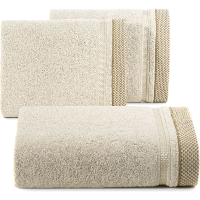 Dvielis 70x140 Kinga bēšs ar dekoratīvu svītrainu apmali 485g/m2 frotē