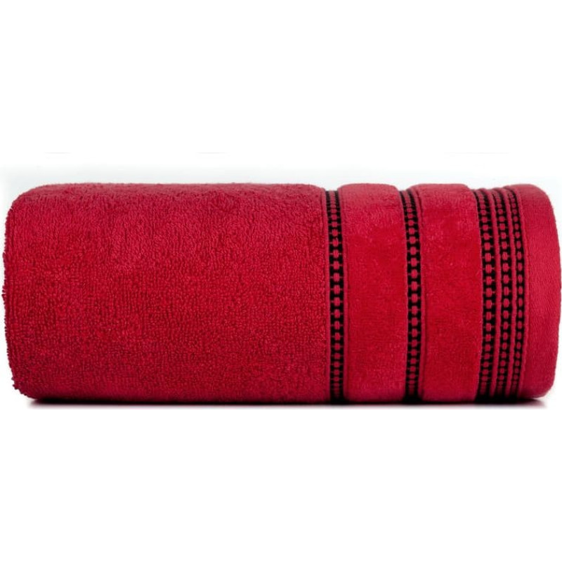 Dvielis 30x50 Amanda sarkans ar dekoratīvu velūra apmalīti frotē svītrās 500g/m2