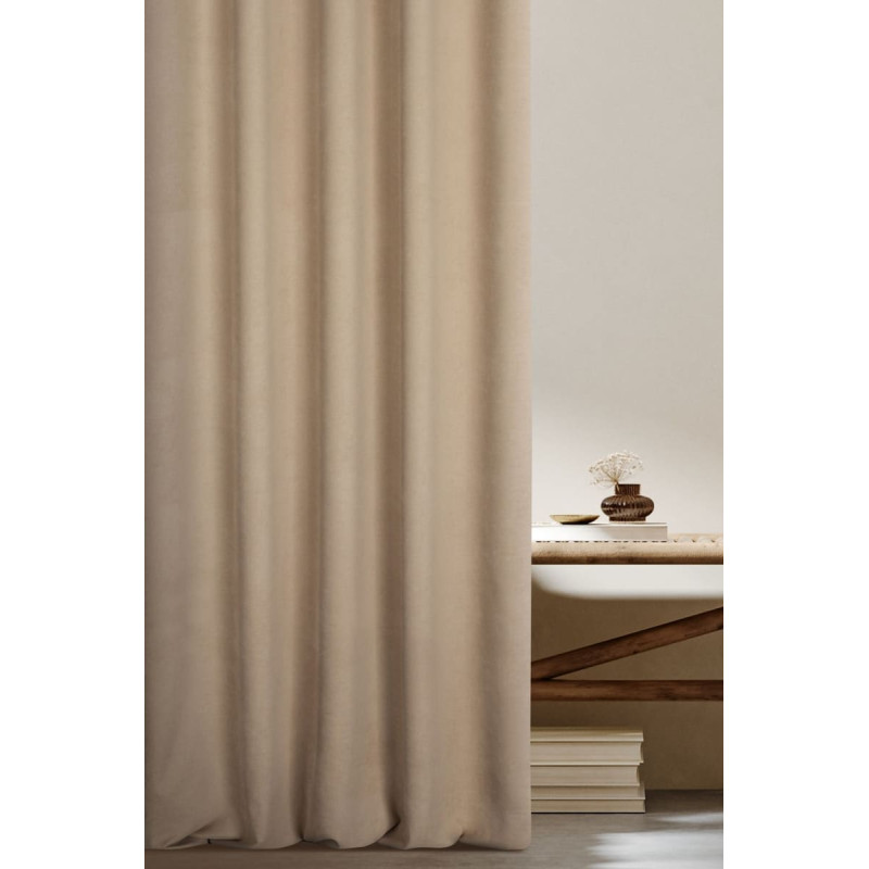 Aizkars 140x270 Seville 3 bēšs gatavs uz lentes no mīksta auduma ar melanža efektu Terra Collection