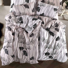 Kokvilnas gultas veļa 160x200 Eldorado smilškrāsas balti melni ziedi Cottonlove Exclusive 5