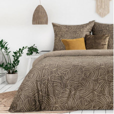 Satīna gultasveļa 160x200 Nika 19 brūnas monstera lapas