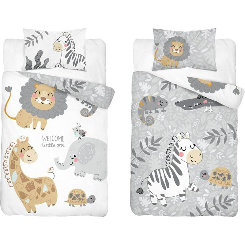 Kokvilnas gultasveļa 90x120 zoo žirafe zebra pelēka 3959 B Mayamoo 105