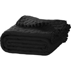 Gultas pārklājs ar pomponiem 240x220 melns Pompoo pompons glamour dimanti dekoratīvi