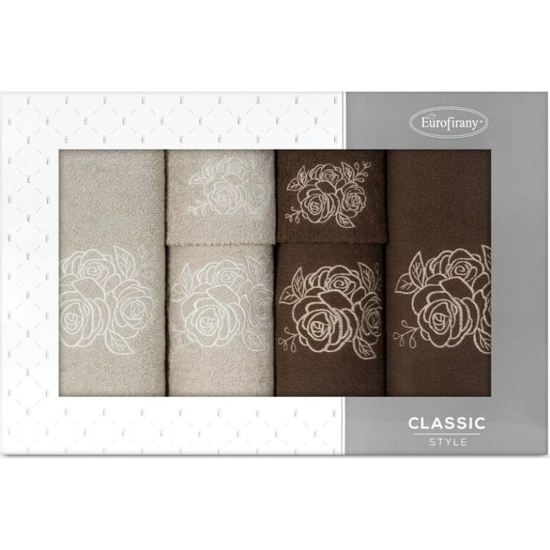 Dvieļu komplekts kastītē 6gab.Rozālija bēši brūni ziedi 380g/m2