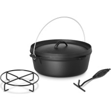 Royal Catering Katls čuguna medību katls ugunskura grila plīts diam. 31cm 6L + STATĪVS