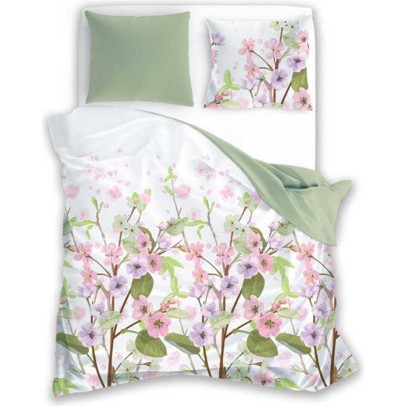Kokvilnas gultasveļa 160x200 Pure 02 ziedi balti zaļi krāsaini