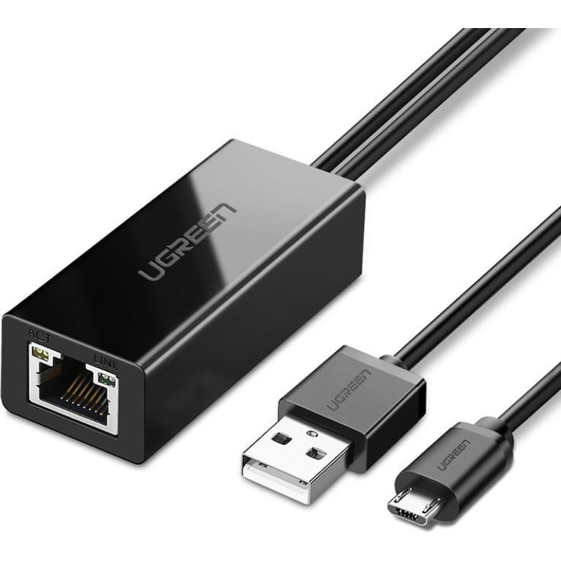 Ugreen Ārējais LAN adapteris micro USB 100Mbps priek&scaron; Chromecast 1m melns