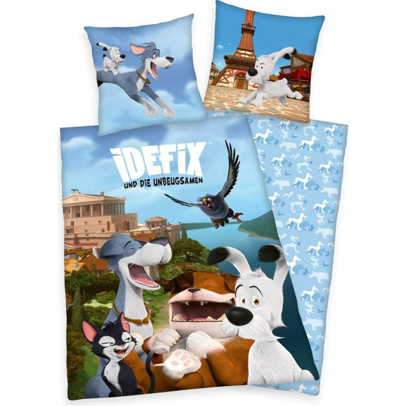 Kokvilnas gultas veļa 140x200 IDefix un nesalauzta zila krāsaina spilvendrāna 70x90 H23