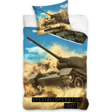 Kokvilnas gultas veļa 140x200 Tanka tanks mācību laukumā camo 0133 zili zaļa jauniešu militārā spilvendrāna 70x90