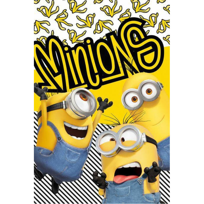 Flīsa sega 100x150 Minions banāni 5574 dzelteni zils bērnu pleds Minions 2 Banana