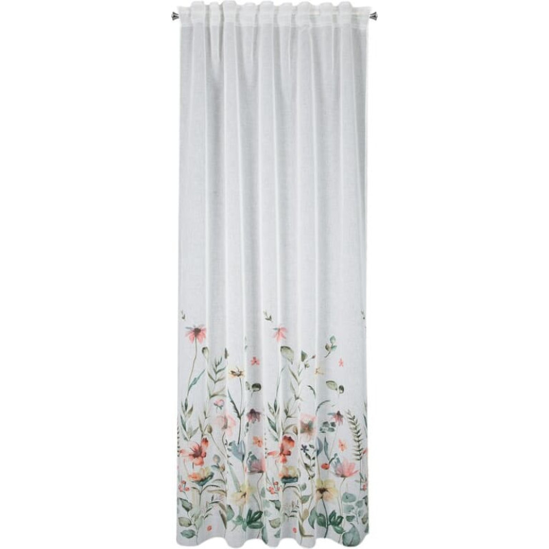 Aizkars 140x270 Dolly balti zaļi ziedi gatavi uz E11 lentes