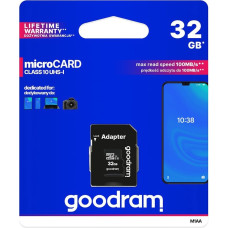 Goodram Microcard 32GB micro SD HC UHS-I klases 10 atmiņas karte + SD adapteris