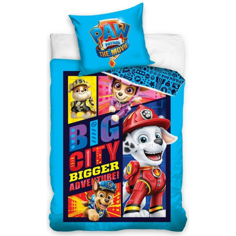 Kokvilnas gultasveļa 160x200 Paw Patrol suns tirkīza spilvendrāna 70x80 01 C23