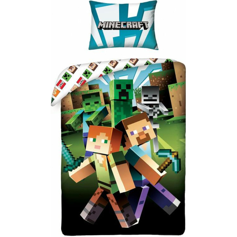 Bērnu kokvilnas gultas veļa 140x200 Minecraft ar spilvendrānu 70x90 Kids 09