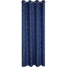 Aizkars 140x250 Evi tumši zils un zelts ar spīdīgu ģeometrisku apdruku, gatavs ar cilpām